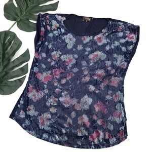 Crosby sequin floral short sleeve navy t-shirt M‎